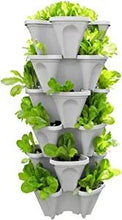 Load image into Gallery viewer, 5-Tier Strawberry and Herb Garden Planter - Stackable Gardening Pots with 10 Inch Saucer (Stone)
