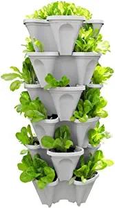 5-Tier Strawberry and Herb Garden Planter - Stackable Gardening Pots with 10 Inch Saucer (Stone)