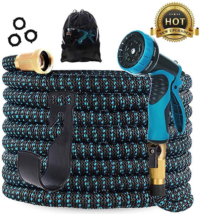 50ft Expandable Garden Hose Water Hose with 9 Function Nozzle and Durable 3-Layers Latex